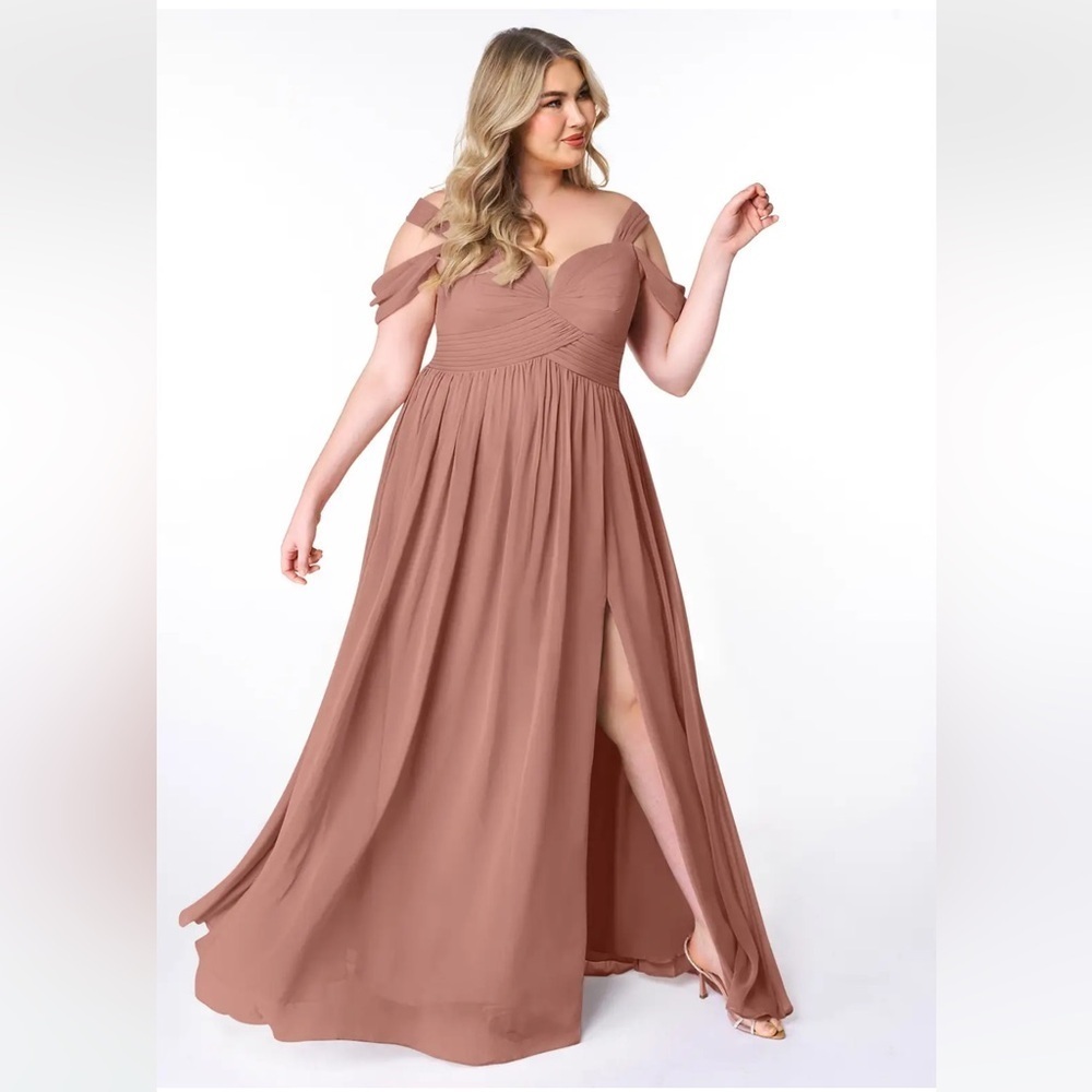NWT Azazie Lianne Elegant Rose Pink Off-Shoulder Women's Dress Size A18 - Picture 4 of 7